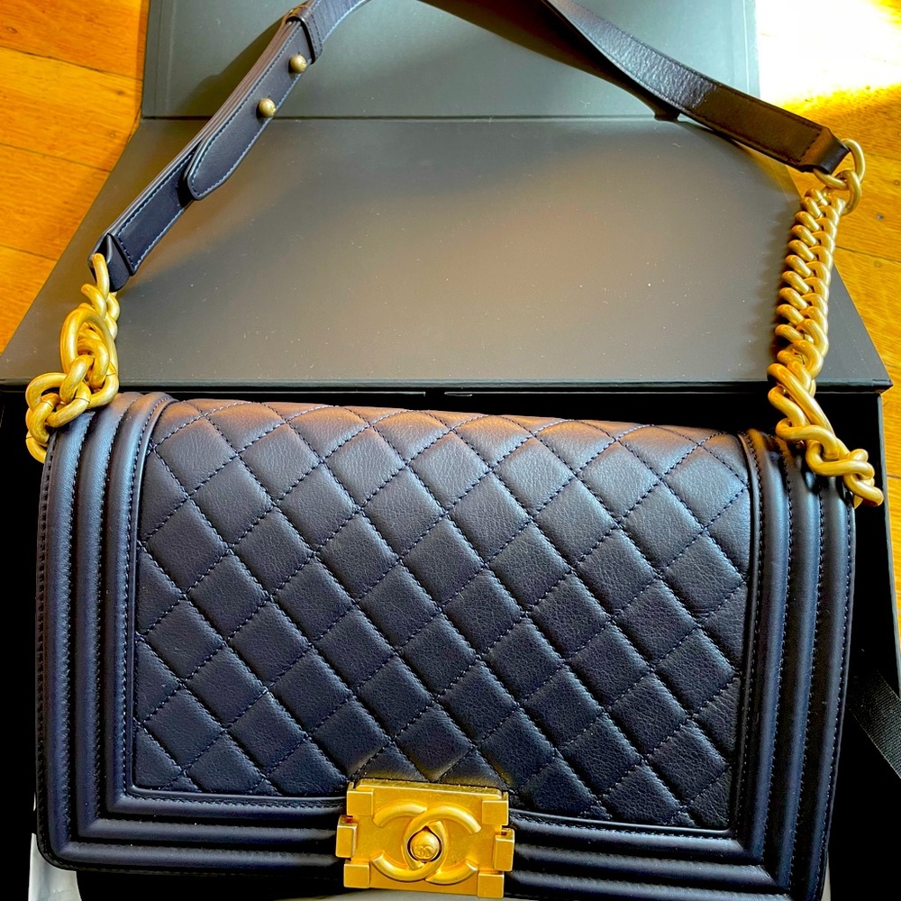 Navy Chanel Boy Bag (New Medium)